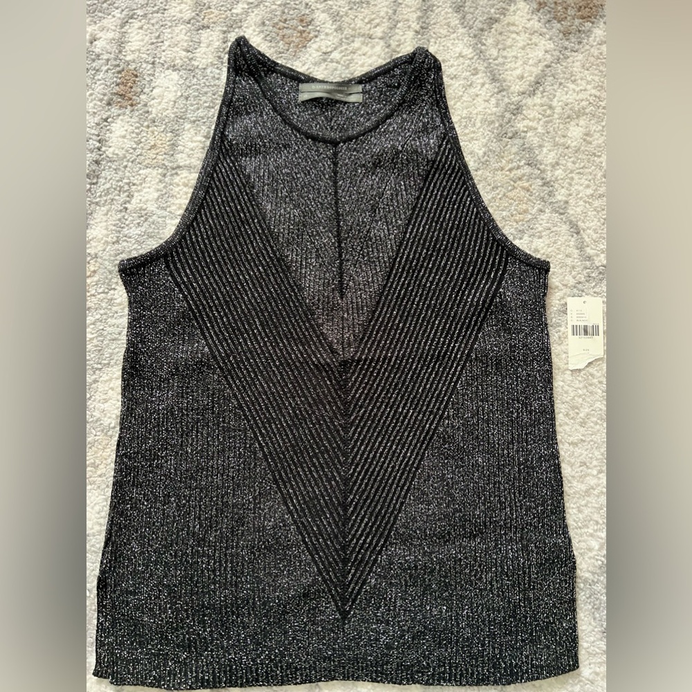 NWT Gemma Ribbed Tan Top Black/Silver Size XS